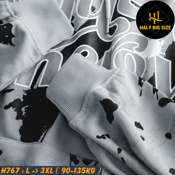 Áo khoác hoodie nam big size màu xám in lụa toàn thân H767