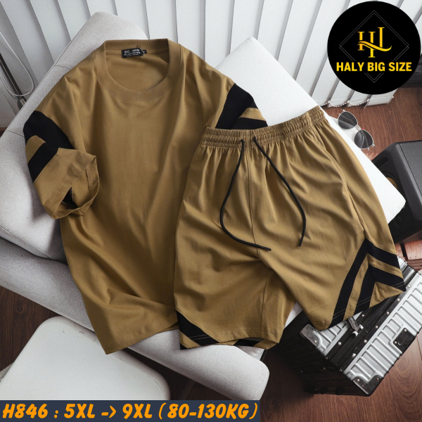 Đồ bộ nam big size cotton màu vàng phối sọc đen cao cấp H846