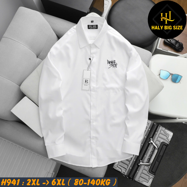 Áo sơ mi nam big size thêu ngực Never Stop H941
