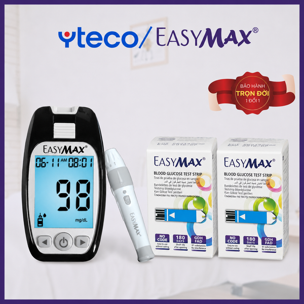 Combo Tháng 8  Máy đo đường huyết  EasyMax MU + Tặng 2 hộp Que thử đường huyết EasyMax - YTECO