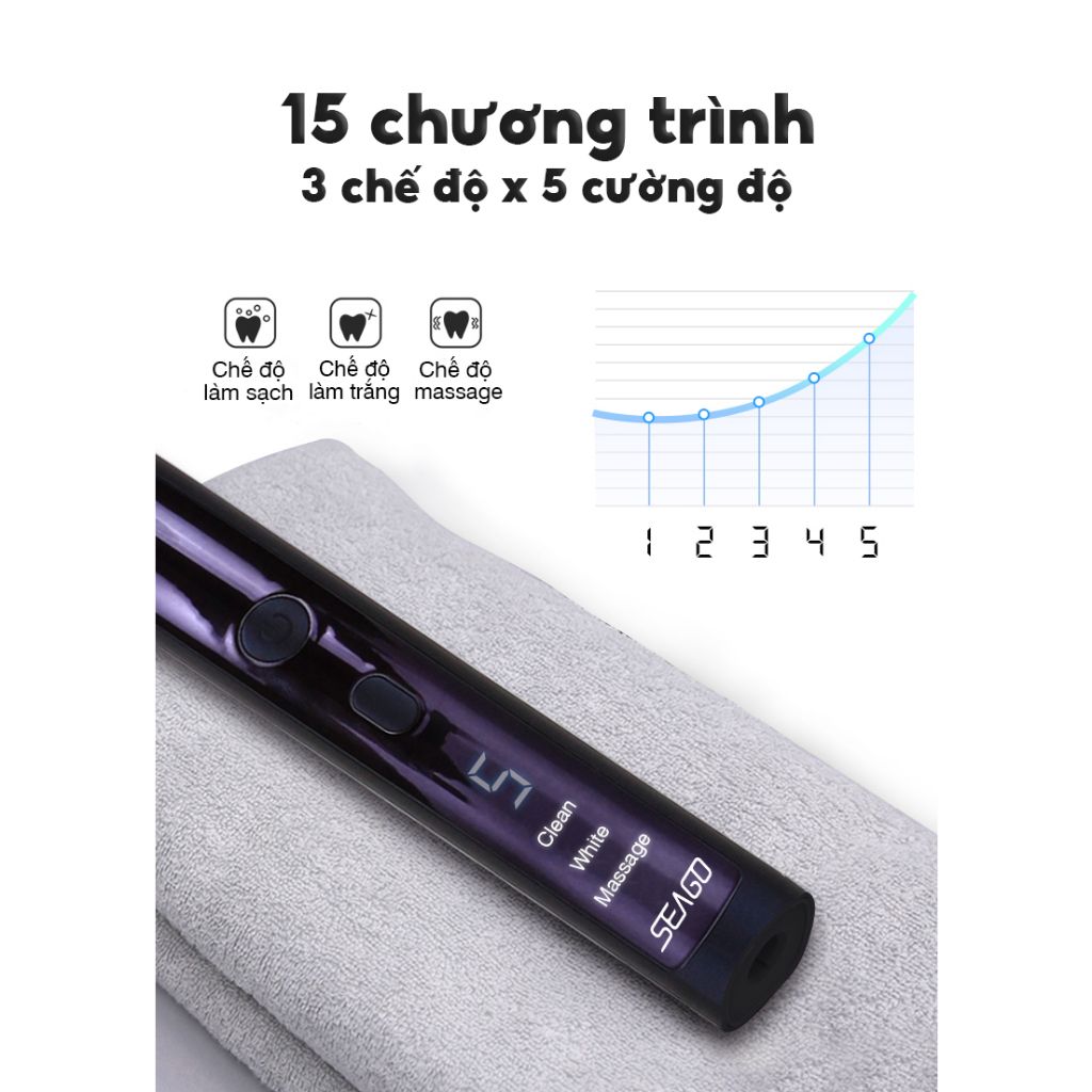 Bàn chải điện cao cấp khử trùng tia UV Seago SG-2015 - YTECO