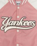  Áo Khoác Bomber MLB Nylon Front Graphic Varsity Jacket New York Yankees 3AJPV0244 Màu Hồng Tay Trắng 