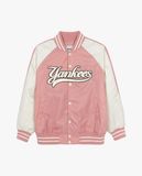  Áo Khoác Bomber MLB Nylon Front Graphic Varsity Jacket New York Yankees 3AJPV0244 Màu Hồng Tay Trắng 