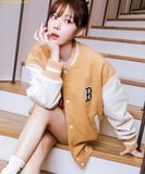  Áo Khoác Bomber MLB Basic Medium Logo Wool Varsity Jacket BOS (Sand) 