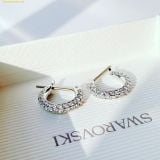  Khuyên Tai, Bông Tai Swarovski Dextera hoop earrings Pavé, Small, White, Rhodium plated 5446004 