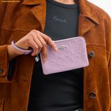  Ví Dài Coach Corner Zip Wristlet In Signature Leather With Heart Charm Silver Light Violet CDF04 