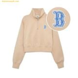  Áo Half-zip MLB Women's Medium Logo Crop Half-Zip Man-to-Man BOS L.Sand 3FMTB0731-43SAL 