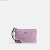  Ví Dài Coach Corner Zip Wristlet In Signature Leather With Heart Charm Silver Light Violet CDF04 