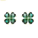  Bông Tai, Khuyên Tai Swarovski Idyllia stud earrings Clover, Green, Gold-tone plated 