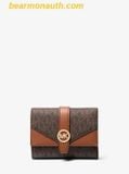  Ví Gập Michael Kors Greenwich Medium Signature Logo Trifold Wallet Nâu Logo 35S5GGRE6B 