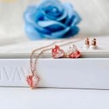  Dây Chuyền, Bông Tai Swarovski Gema 520 Pendant Heart, Pink, Rose Gold-Tone Plated set (Bộ Trang Sức) 