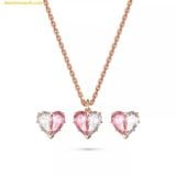  Dây Chuyền, Bông Tai Swarovski Gema 520 Pendant Heart, Pink, Rose Gold-Tone Plated set (Bộ Trang Sức) 