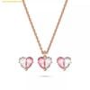Dây Chuyền, Bông Tai Swarovski Gema 520 Pendant Heart, Pink, Rose Gold-Tone Plated set (Bộ Trang Sức)