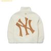  Áo Khoác Lông MLB Basic Mega Logo Stand-Neck Fleece Jumper NY 3AFDB0326-50CRS Trắng Kem 