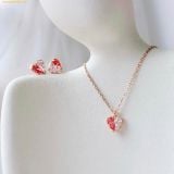  Dây Chuyền, Bông Tai Swarovski Gema 520 Pendant Heart, Pink, Rose Gold-Tone Plated set (Bộ Trang Sức) 
