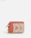  Ví Thẻ Coach Zip Card Case In Signature Canvas With Floral Print Hồng Nhạt 