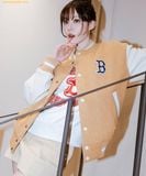  Áo Khoác Bomber MLB Basic Medium Logo Wool Varsity Jacket BOS (Sand) 