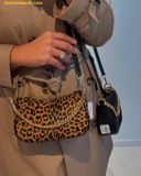  Túi Đeo Vai Michael Kors MK Carmela Small Cheetah Print Calf Hair and Leather Satchel Màu Đen Da Beo 