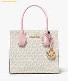  Túi Tote Vuông Michael Kors Mercer Medium Logo and Leather Accordion Crossbody Bag Trắng Logo Viền Hồng - 35S1GM9M2B 