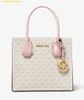 Túi Tote Vuông Michael Kors Mercer Medium Logo and Leather Accordion Crossbody Bag Trắng Logo Viền Hồng - 35S1GM9M2B