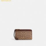  Ví Dài Coach Double Zip Wallet In Signature Canvas CX161 Nâu Logo 