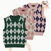  Áo Gile MLB Women's Argyle Monogram Vest New York Yankees Boston Red Sox 3Fkpm0334 màu xanh hồng 