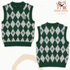  Áo Gile MLB Women's Argyle Monogram Vest New York Yankees Boston Red Sox 3Fkpm0334 màu xanh hồng 