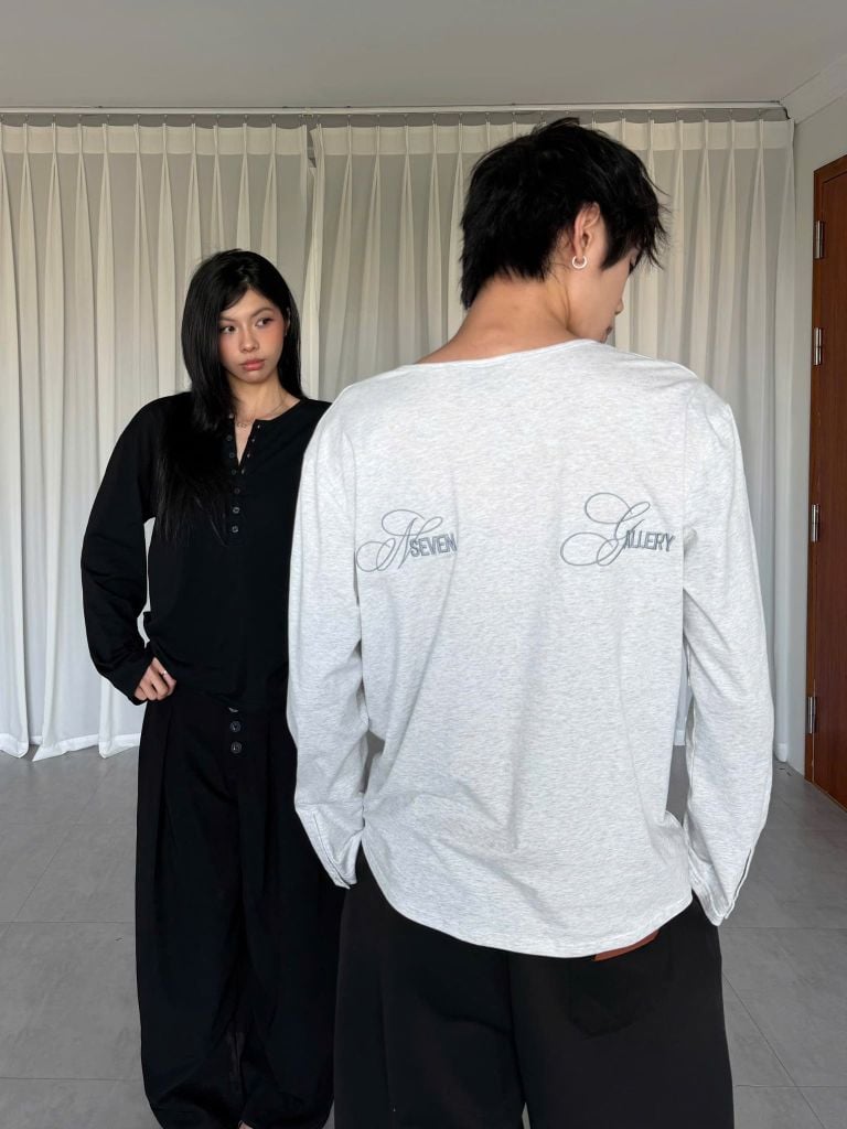 Áo Thun Dài Tay Thêu Chữ Nseven Gallery NEWSEVEN Button Henley ADT.547