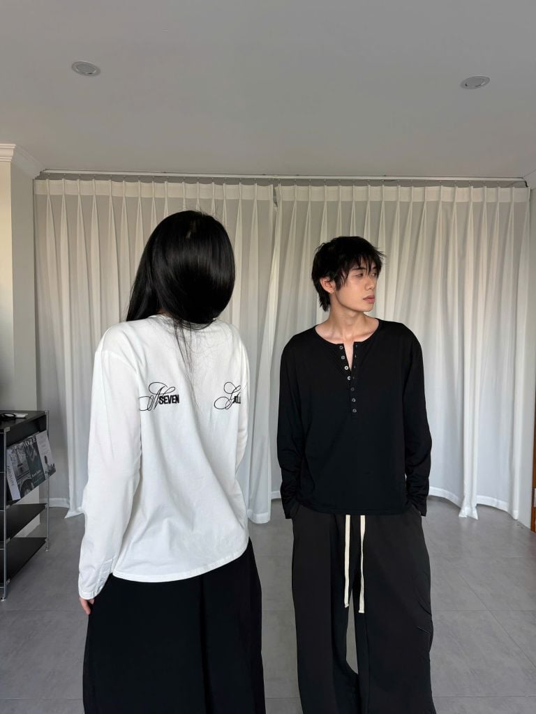 Áo Thun Dài Tay Thêu Chữ Nseven Gallery NEWSEVEN Button Henley ADT.547