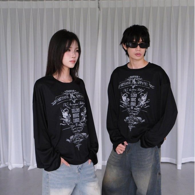 Áo Thun Dài Tay Form Rộng Vải Xước Họa Tiết Đối Xứng NEWSEVEN Untamed Long-sleeved ADT.541