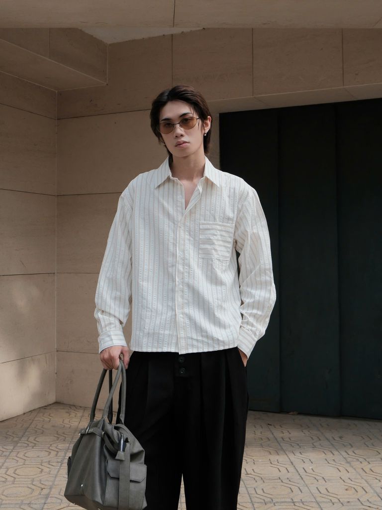 Áo Sơ Mi Dài Tay Kẻ Sọc NEWSEVEN Soft Sage Stripe Shirt NSM.518