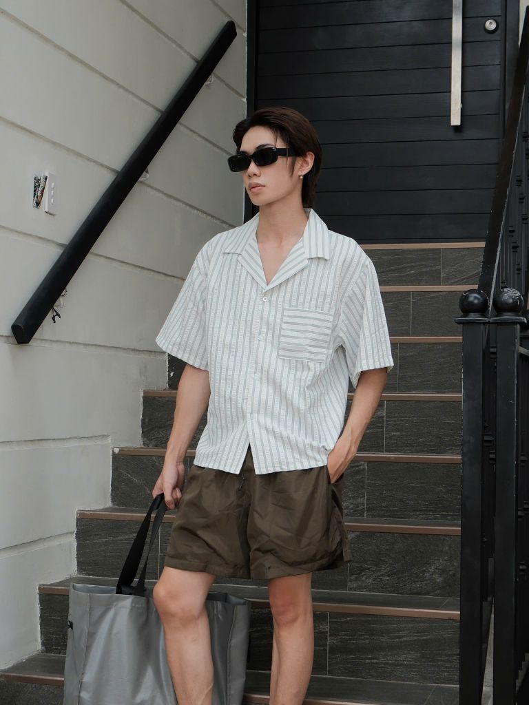 Áo Sơ Mi Kẻ Sọc Cộc Tay NEWSEVEN Soft Sage Stripe Shirt NSM.517