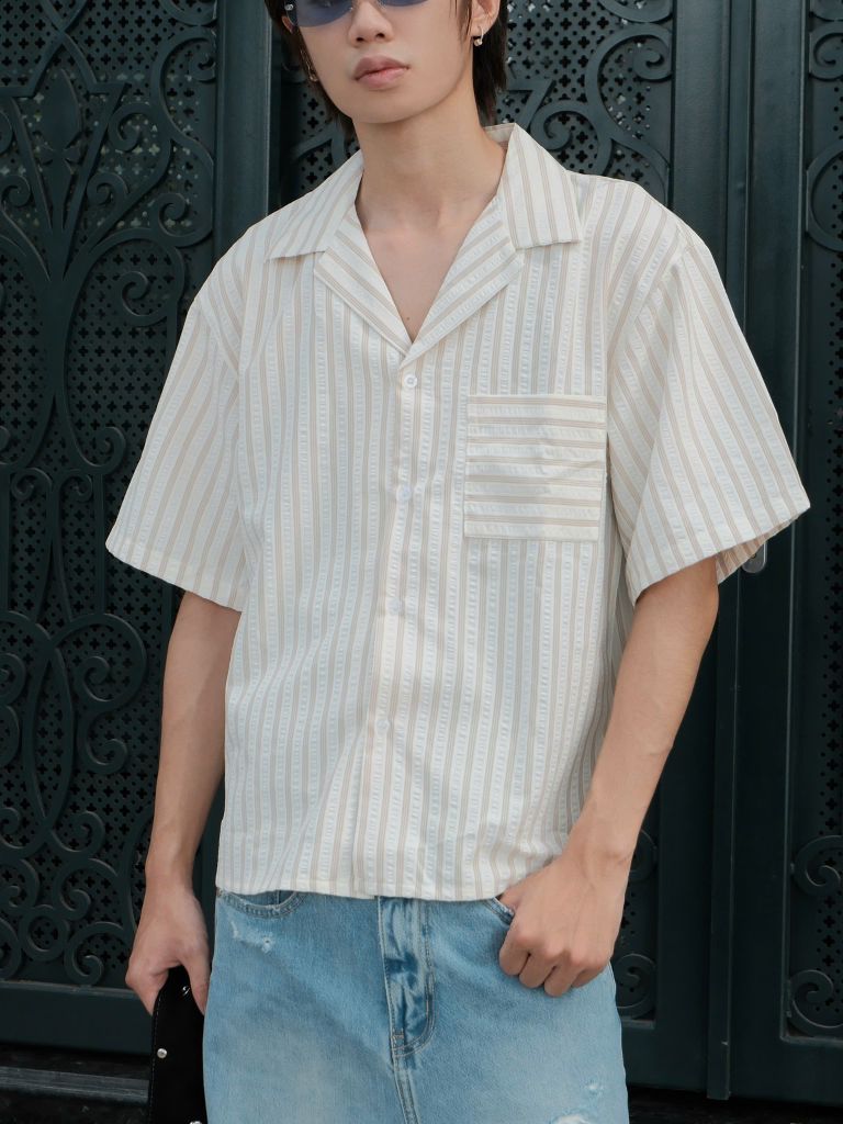 Áo Sơ Mi Kẻ Sọc Cộc Tay NEWSEVEN Soft Sage Stripe Shirt NSM.517