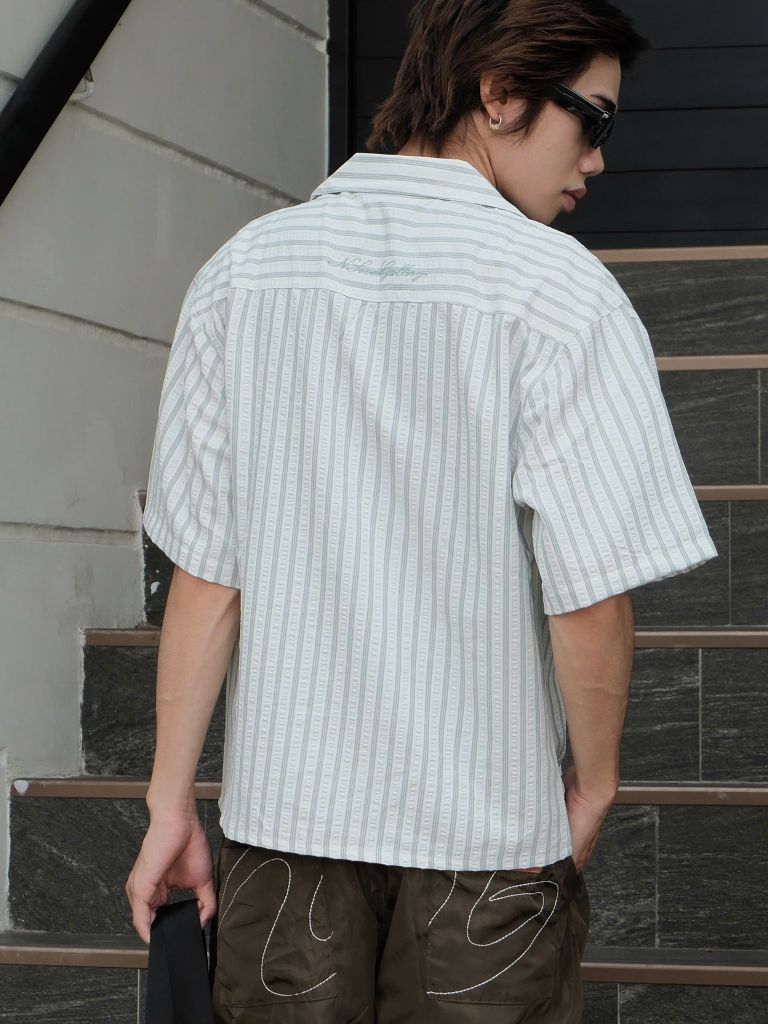 Áo Sơ Mi Kẻ Sọc Cộc Tay NEWSEVEN Soft Sage Stripe Shirt NSM.517