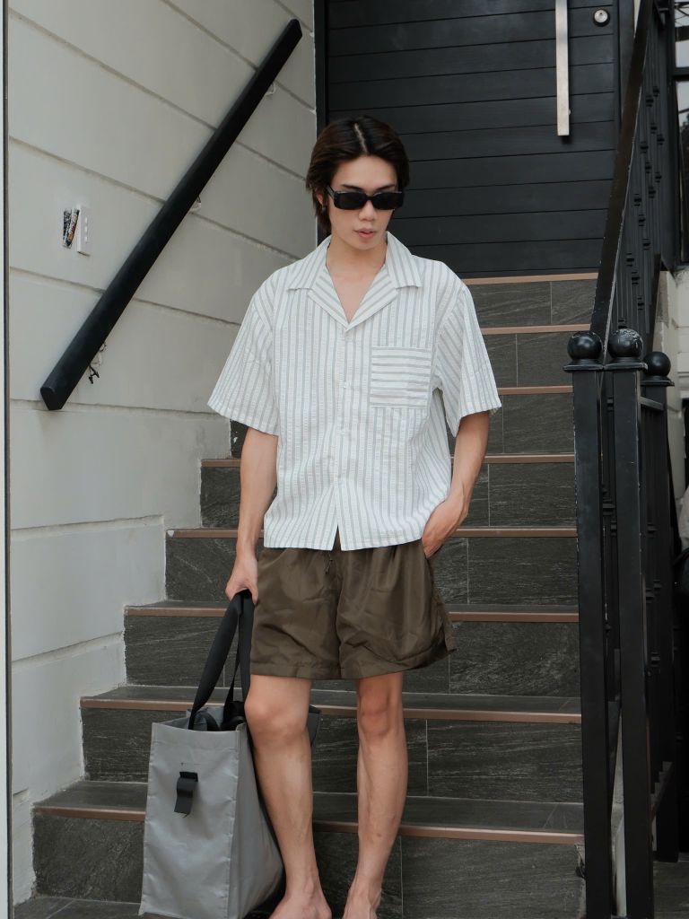 Áo Sơ Mi Kẻ Sọc Cộc Tay NEWSEVEN Soft Sage Stripe Shirt NSM.517