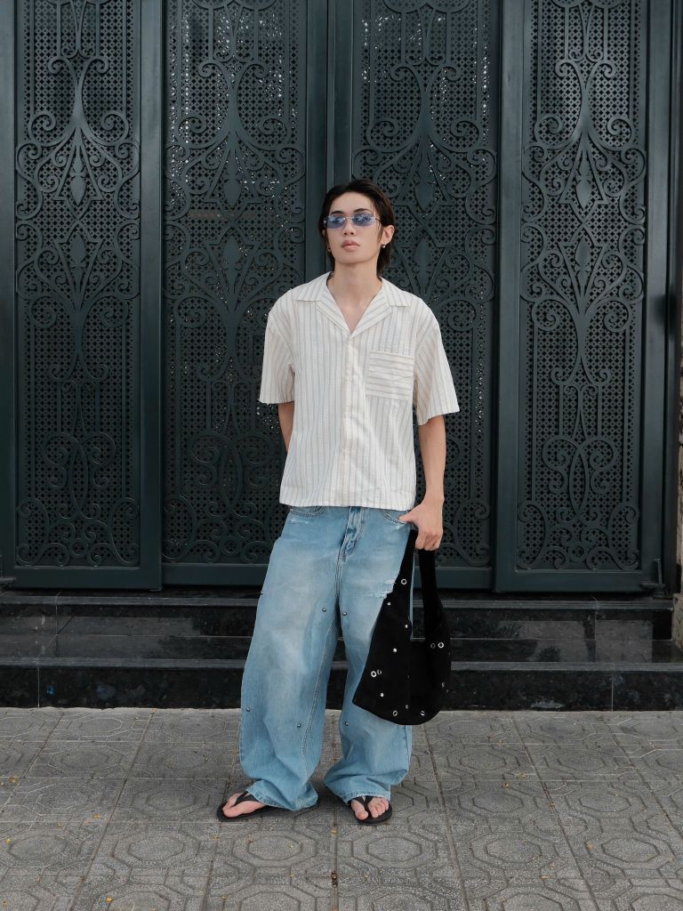 Áo Sơ Mi Kẻ Sọc Cộc Tay NEWSEVEN Soft Sage Stripe Shirt NSM.517