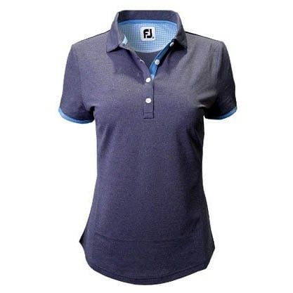 Áo golf nữ tay ngắn Short Sleeve Houndstooth Trim Pique Shirt Navy Heather 87351 | FootJoy