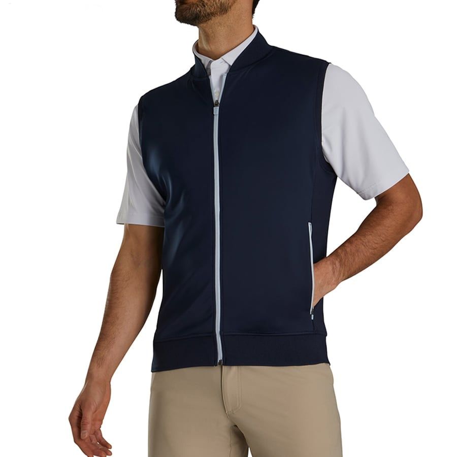 Áo Golf Tay Ngắn FootJoy Double Jersey Knit Full Zip Vest w Rib Accent