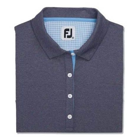 Áo golf nữ tay ngắn Short Sleeve Houndstooth Trim Pique Shirt Navy Heather 87351 | FootJoy