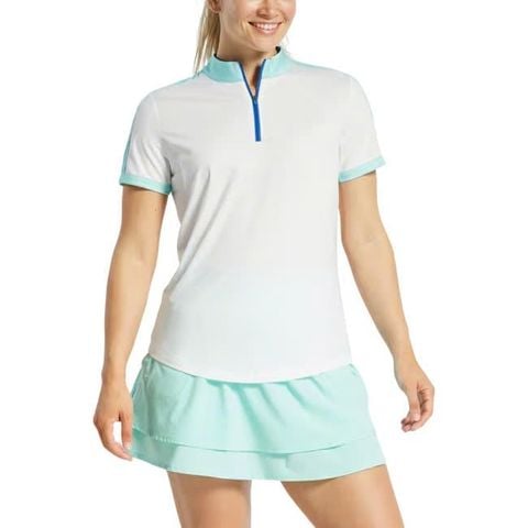 Áo golf nữ tay ngắn Color Block Short Sleeve Shirt White/Aqua 31569 | FootJoy