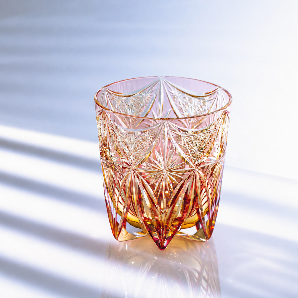 Ly pha lê rock glass Edo Kiriko 'Kirara' 320ml màu đỏ được chế tác bởi nghệ nhân Tatsuya Nemoto | Kagami Crystal T755 - 3005-WUA
