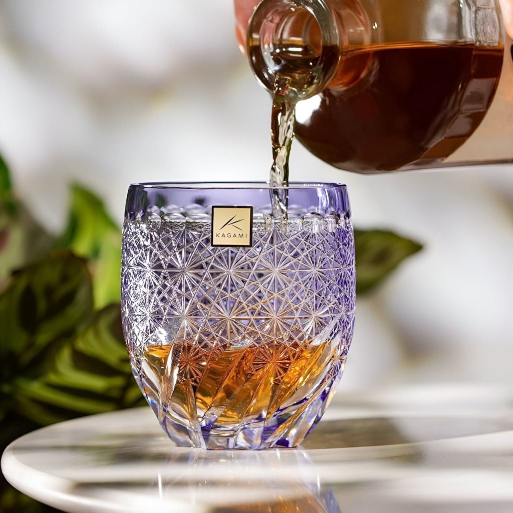 Ly pha lê rock glass Edo Kiriko 'Fuga' 250ml màu tím được chế tác bởi nghệ nhân Hideaki Shinozaki | Kagami Crystal T775 - 3008-CMP