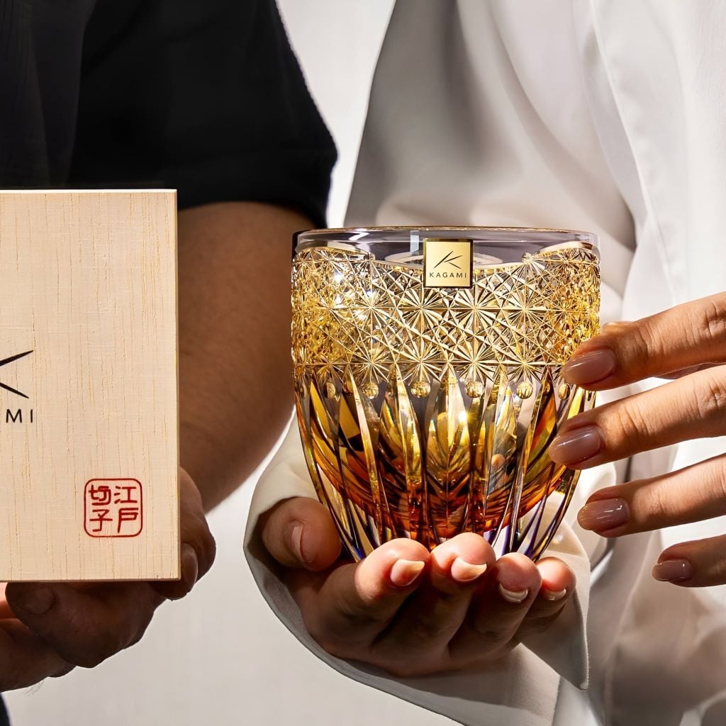 Ly pha lê rock glass Edo Kiriko 'Kaleidoscope' 330ml màu tím được chế tác bởi nghệ nhân Satoshi Nabetani | Kagami Crystal T785 - 3036-WUP