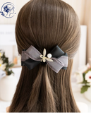  Kẹp Tóc Tiểu Thư Đính Đá Charm Bướm Ngọc Trai Phối Nơ 