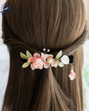  Kẹp Tóc Ngang Phối Hoa Hồng Cam Đào Phong Cách Cổ Điển: KS06 