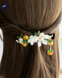  Kẹp Tóc Ngang Phối Hoa Cổ Phong Đính Quả Hồng May Mắn Cho Nữ: KS08 