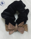  Dây Buộc Tóc Vải Nhung Phối Nơ Đính Đá Pha Lê Sang Trọng Cao Cấp Style Hàn Quốc: DB02 