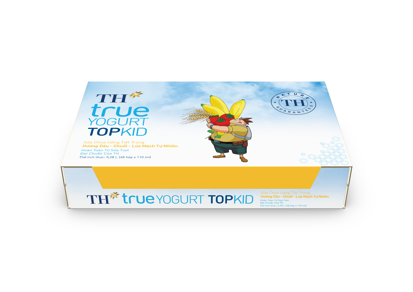 Sữa chua uống tiệt trùng hương Dâu - Chuối - Lúa mạch tự nhiên TH true YOGURT TOPKID 110 ml