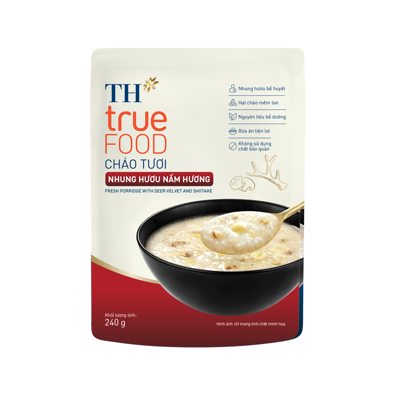 Cháo tươi Nhung hươu nấm hương TH true FOOD 240 g