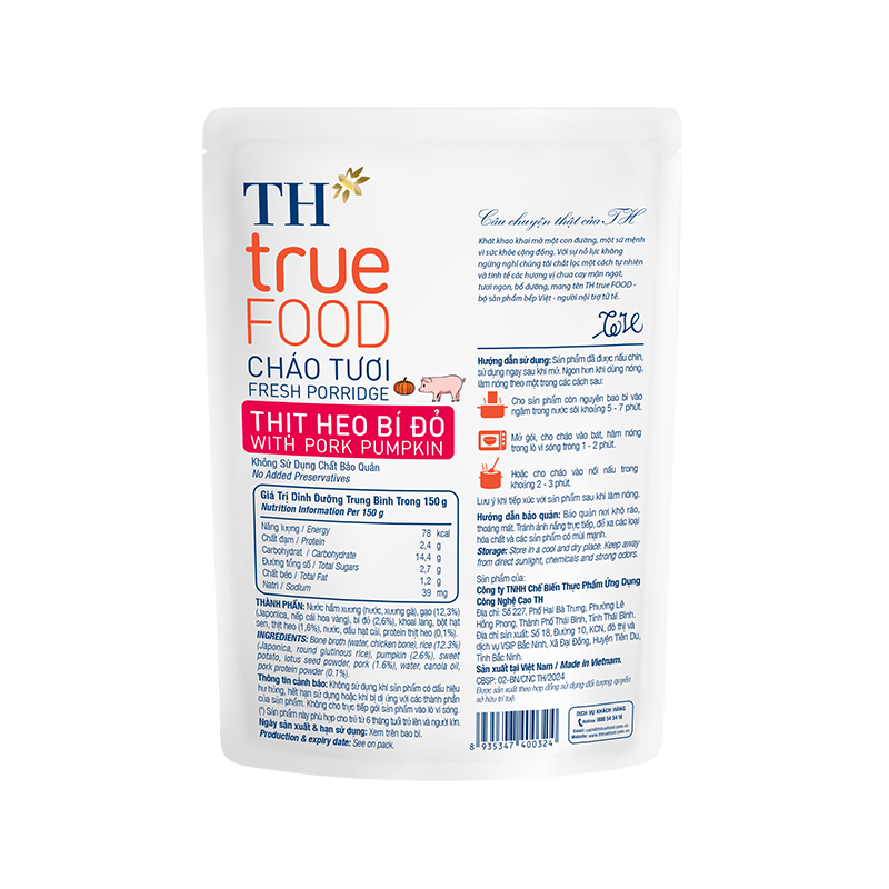 Cháo tươi thịt Heo bí đỏ TH true FOOD 150 g
